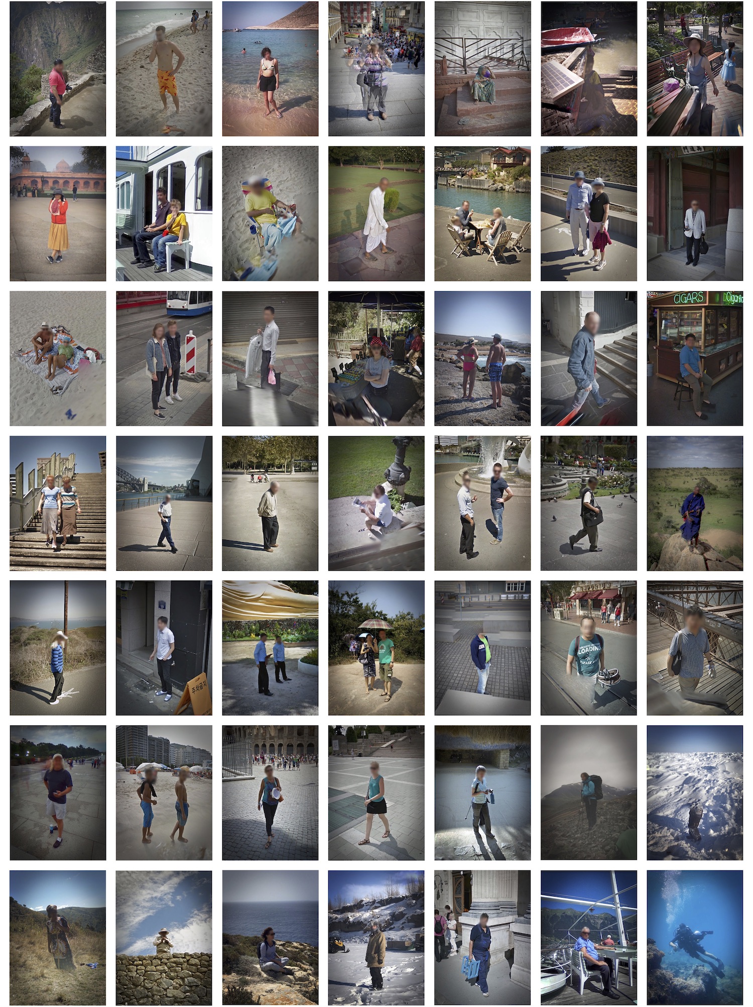 A grid of photos of people from Google Street View.