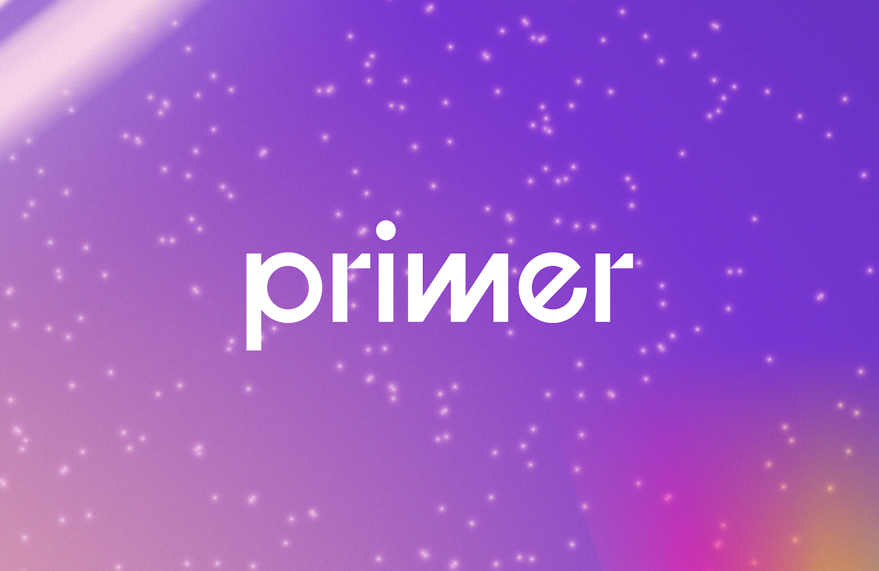 An image with the word Primer in the middle on a purple and blue gradient background.